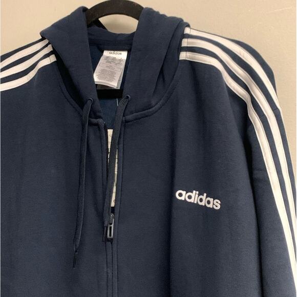 adidas Men's 4XL Essentials Fleece 3-Stripes Full-Zip Hoodie, Navy Blue - Picture 2 of 5